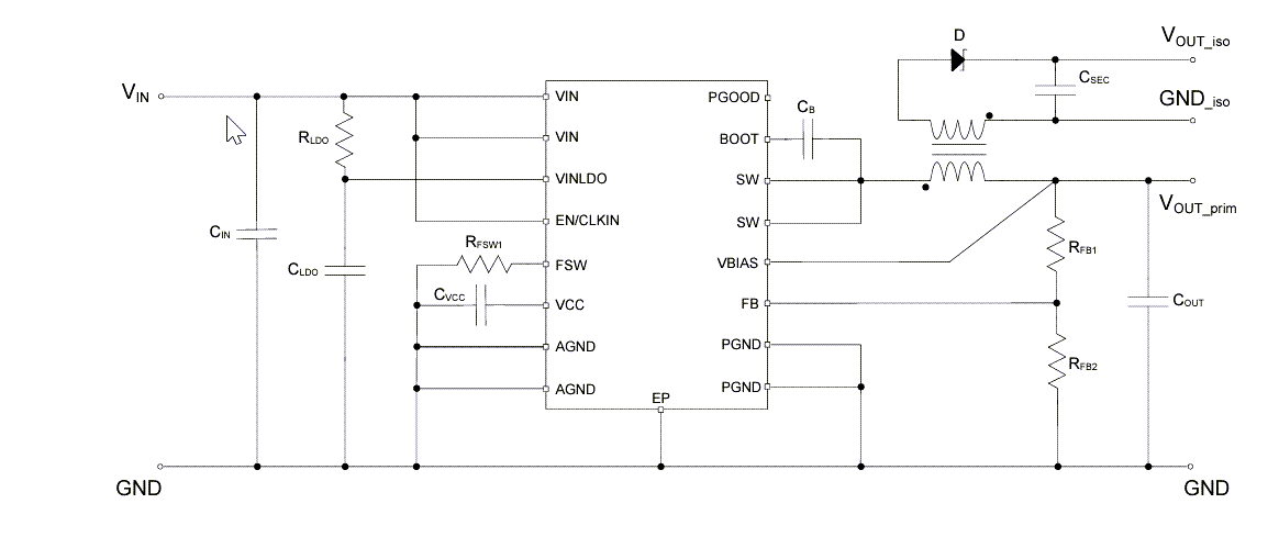Application Circuit Diagram - STMicroelectronics A6983I Iso-Buck Converter